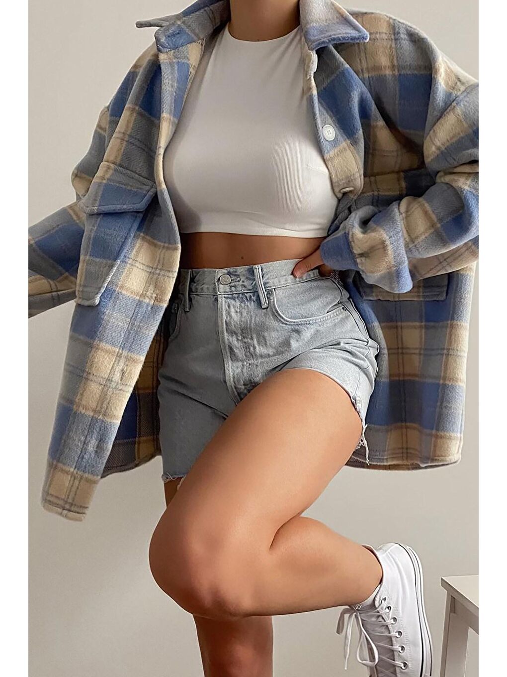 Turkuaz Ekose Ceket Mg042