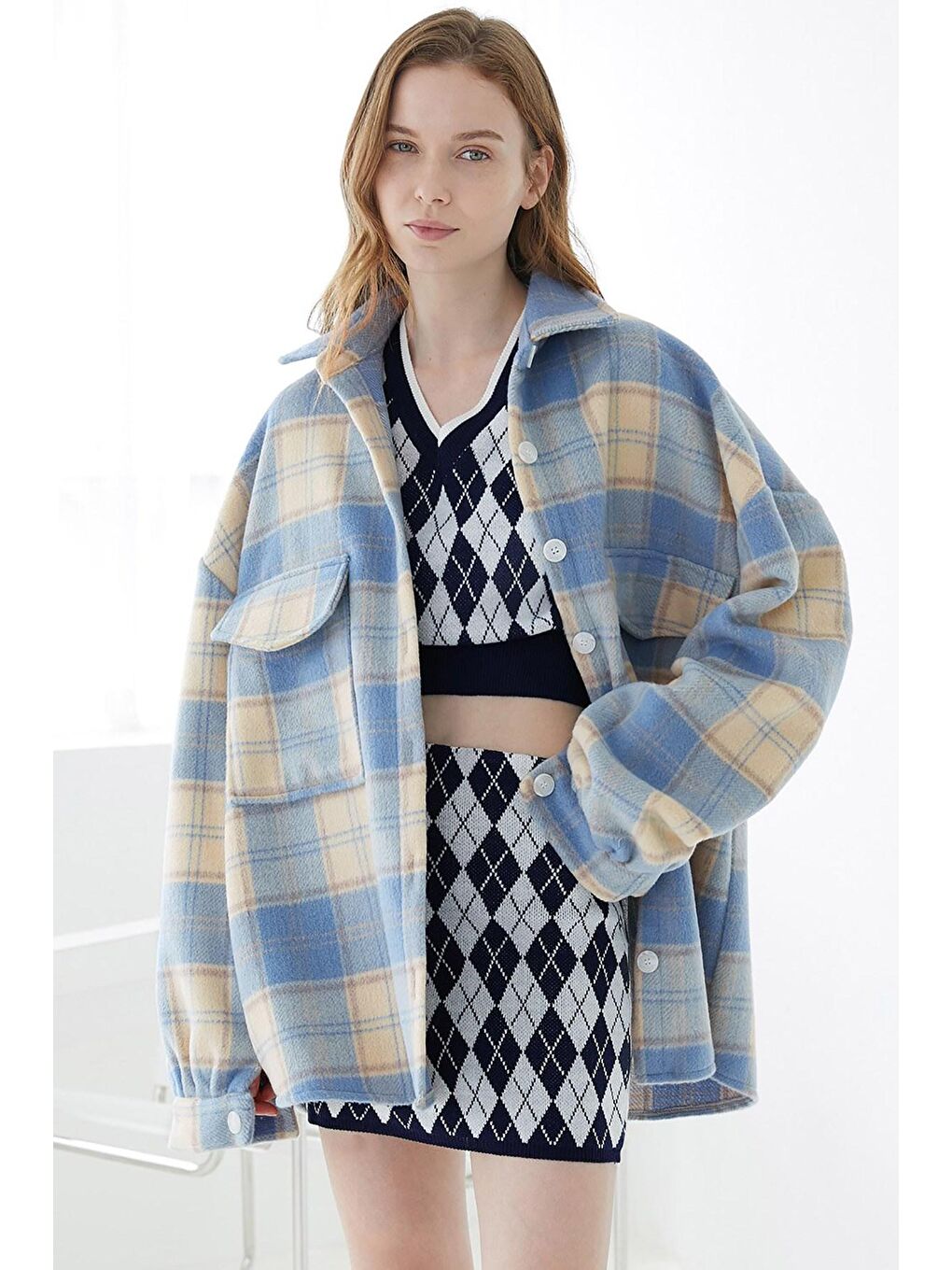 Turkuaz Ekose Ceket Mg042-1