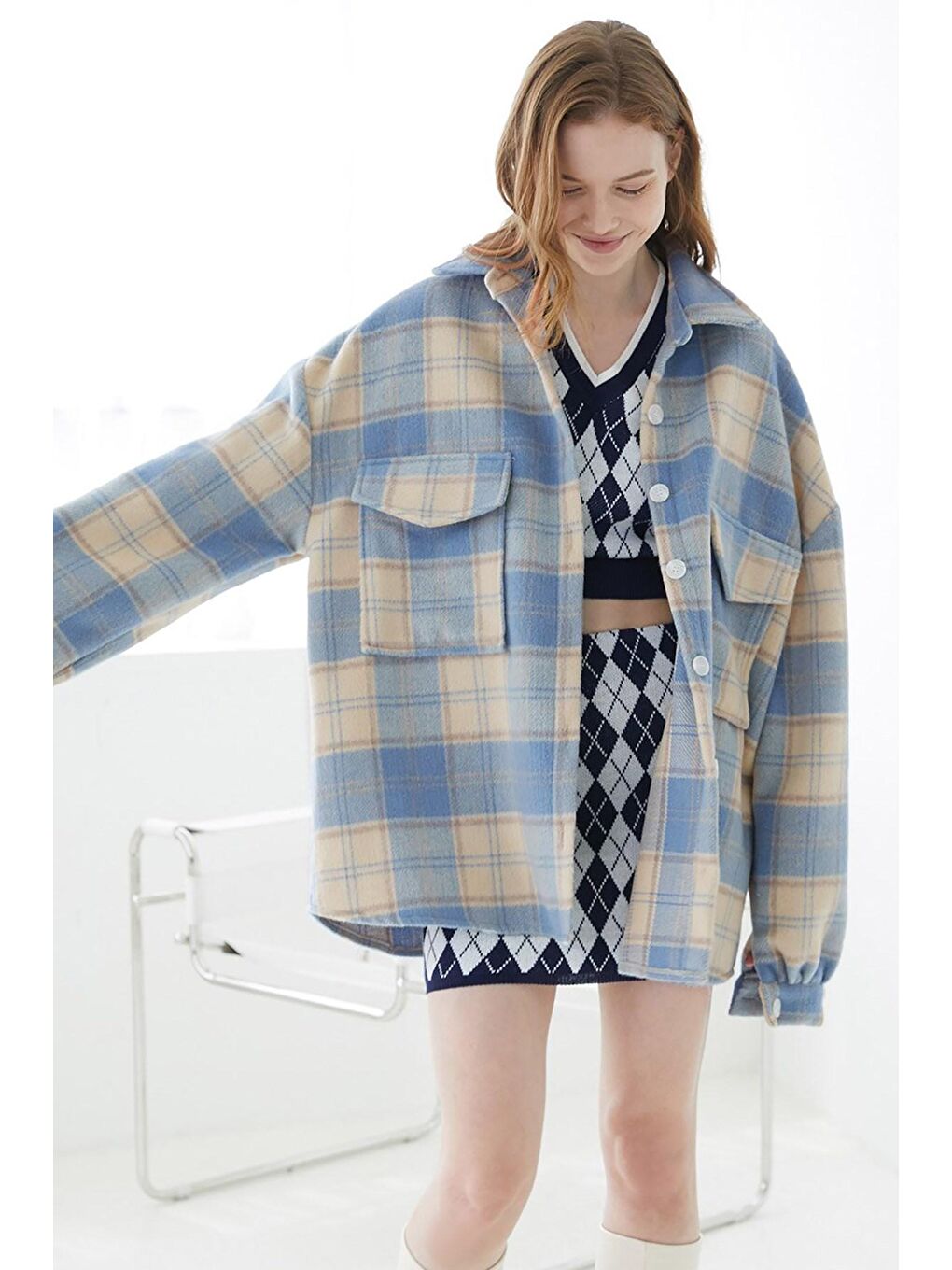 Turkuaz Ekose Ceket Mg042-2