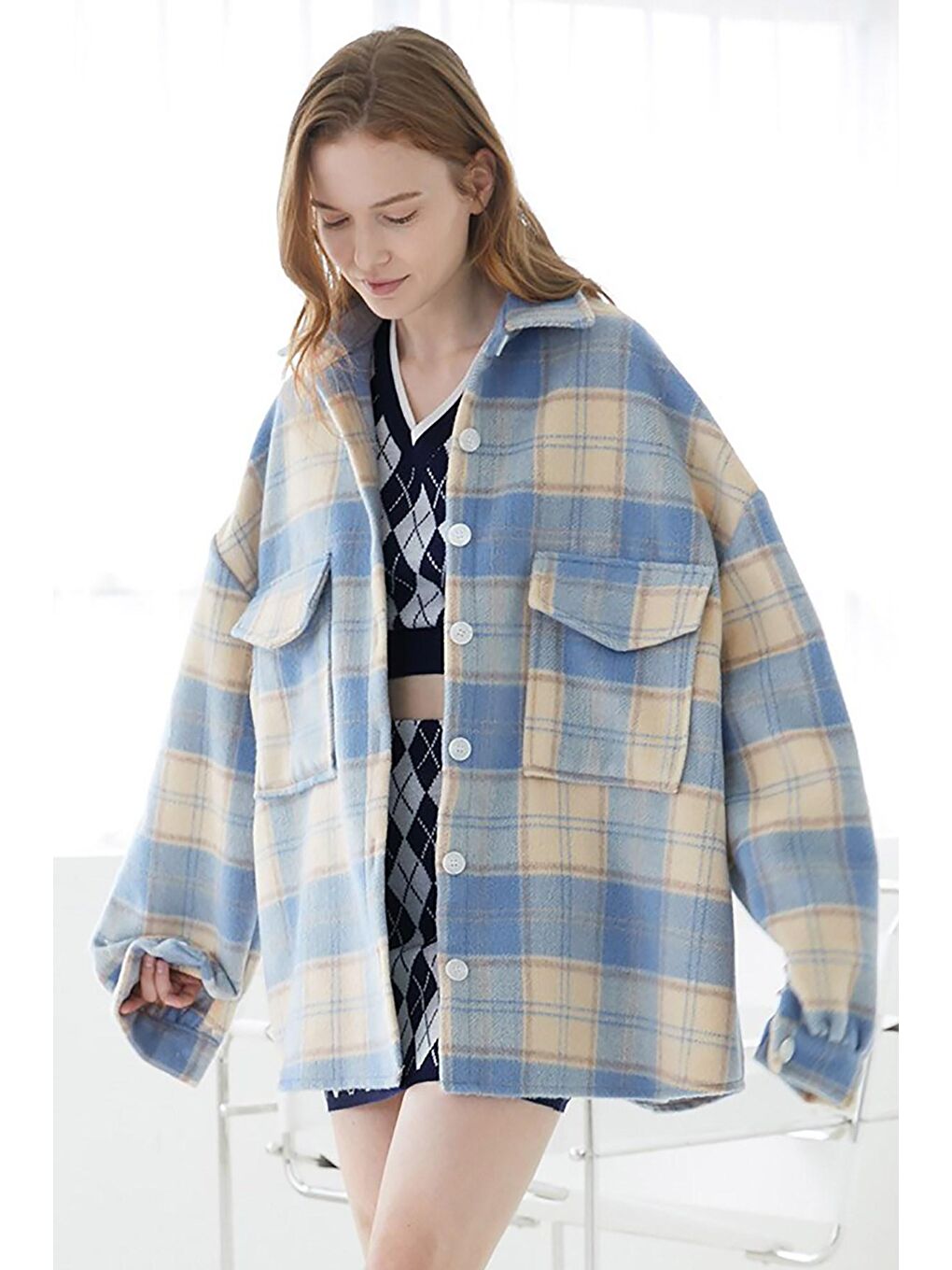 Turkuaz Ekose Ceket Mg042-3