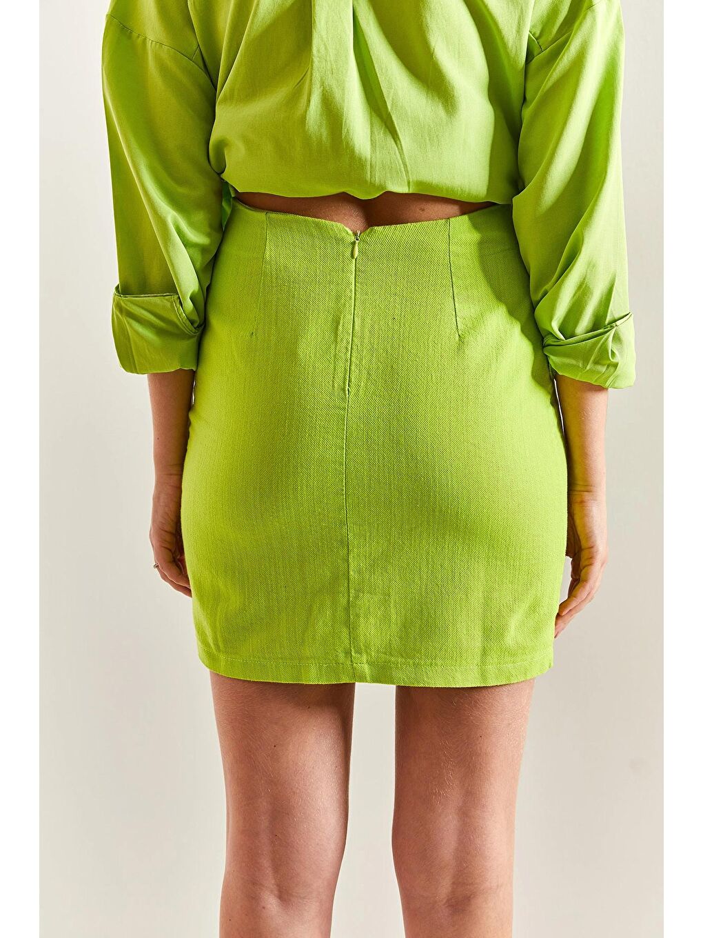 Yeşil Kadın Taş İşlemeli Gabardin Etek-3