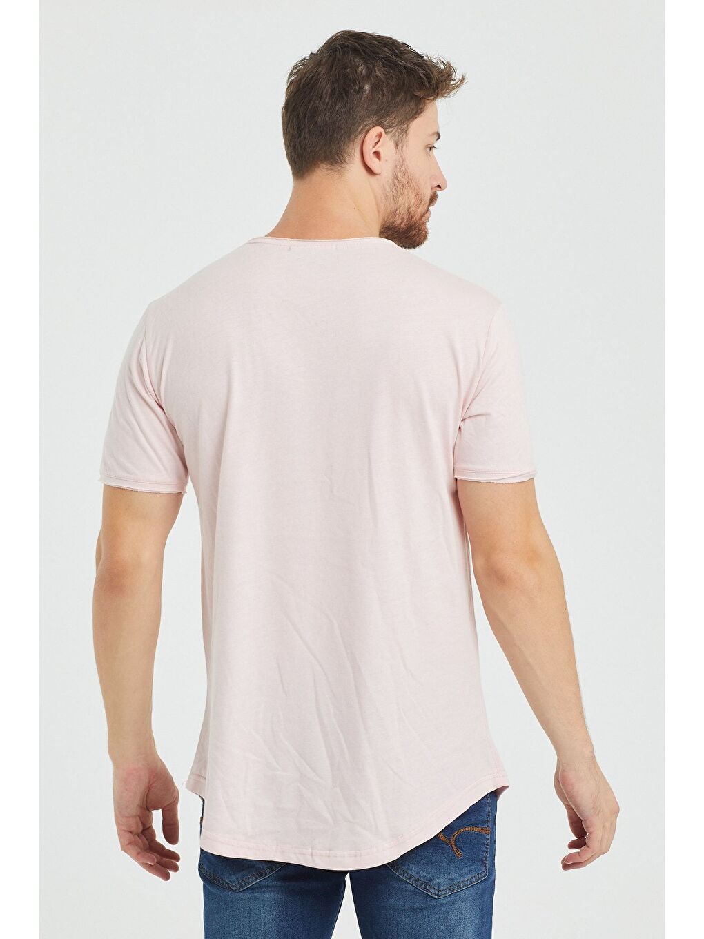 Erkek Pembe Pis Yaka Salaş %100 Pamuk Tişört-4