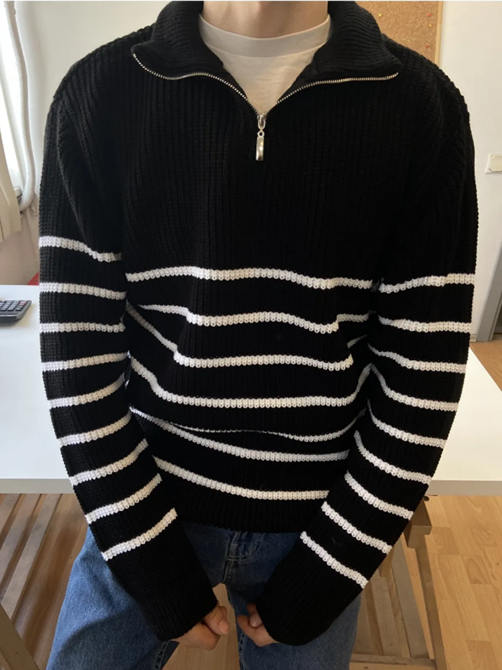 Siyah Erkek Regular Balıkçı Yaka Fermuarlı Triko Kazak-1