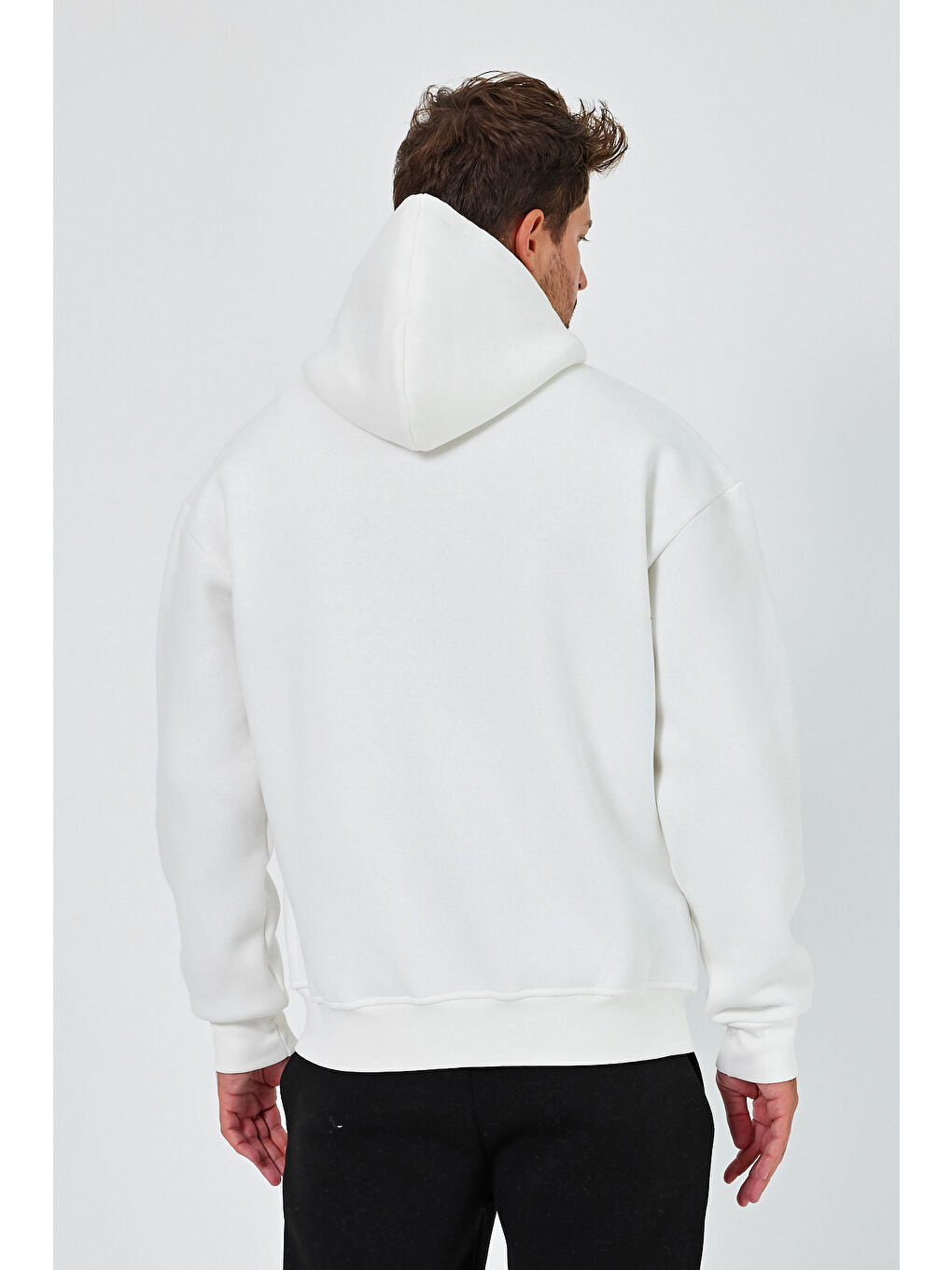 Beyaz Erkek Standart Fit Normal Kesim Içi Polarlı 3 Iplik Kapüşonlu Fermuarlı Sweatshirt Ceket-4