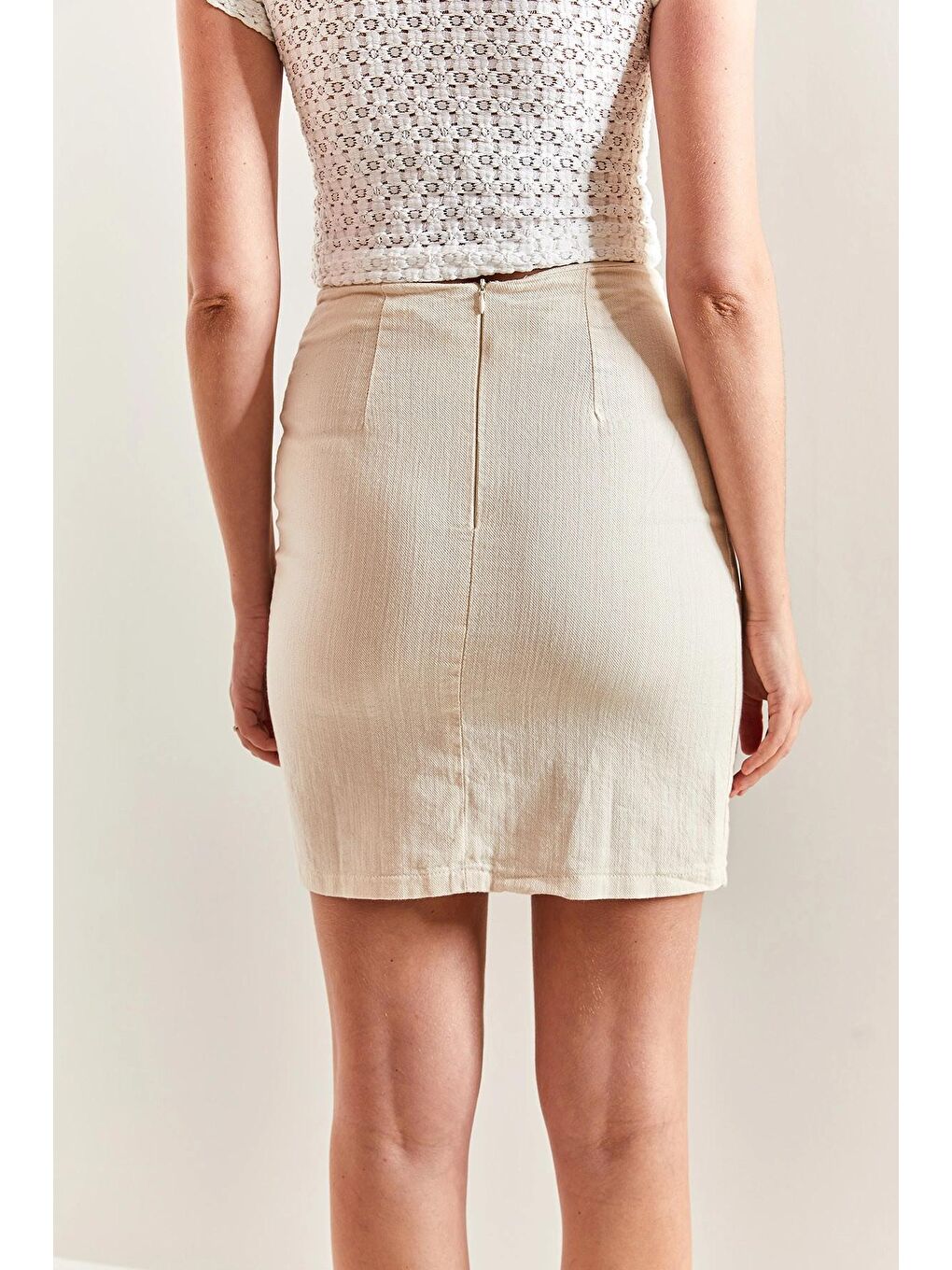 Bej Kadın Taş İşlemeli Gabardin Etek-3