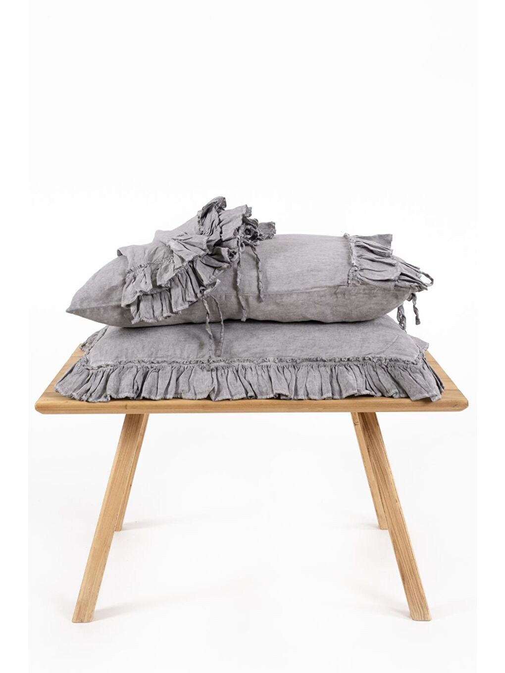 Miranda Battal Boy Nevresim Takımı %100 Keten Parça Boya Gri 240x220 Cm-3