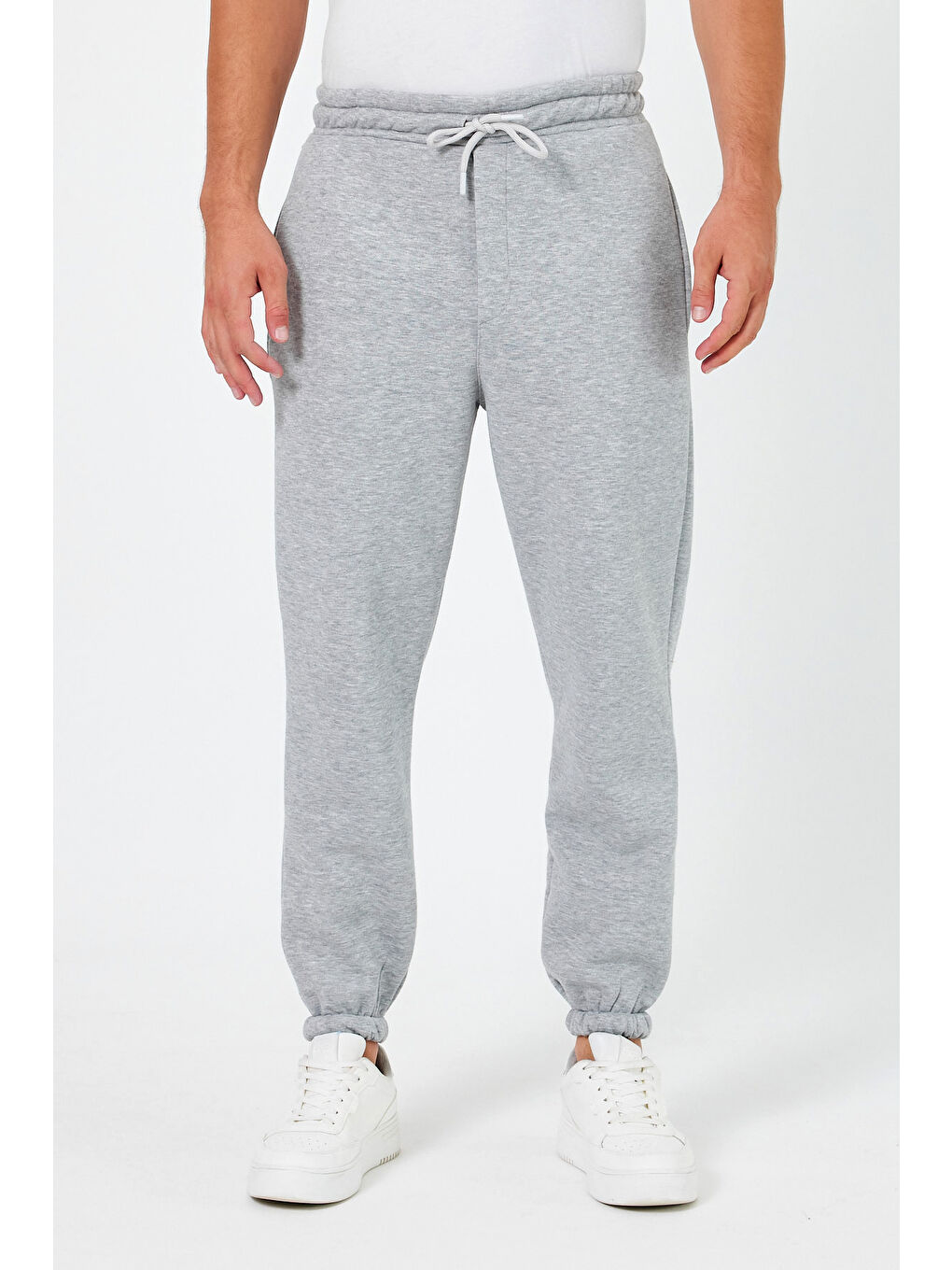 Gri Regular/Normal Kesim Paçası Lastikli İçi Polar/Sıcak Tutan Erkek Jogger Eşofman Altı