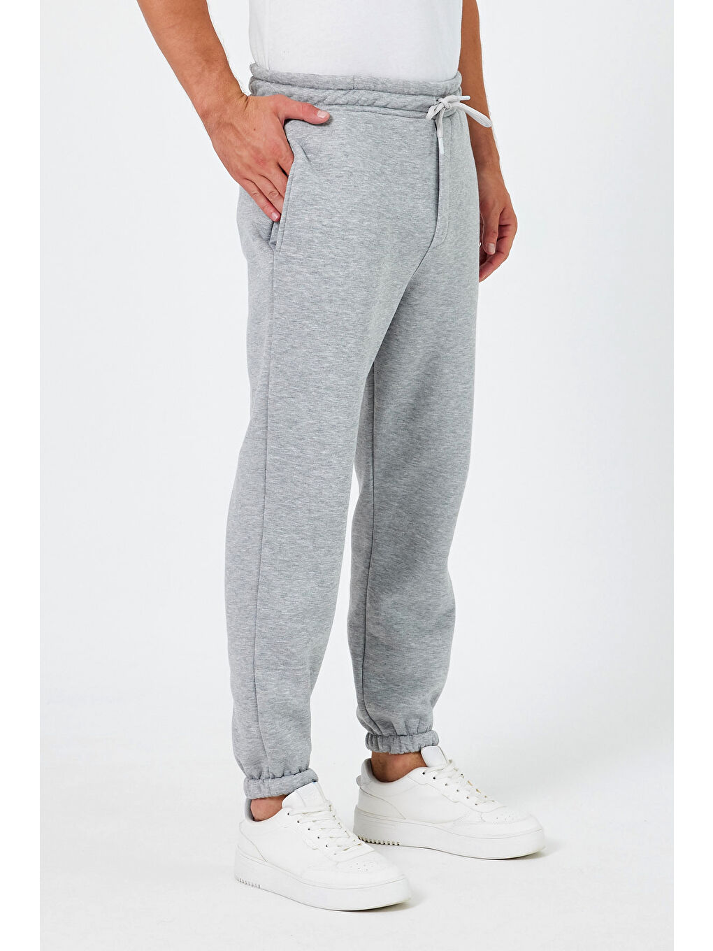 Gri Regular/Normal Kesim Paçası Lastikli İçi Polar/Sıcak Tutan Erkek Jogger Eşofman Altı-2