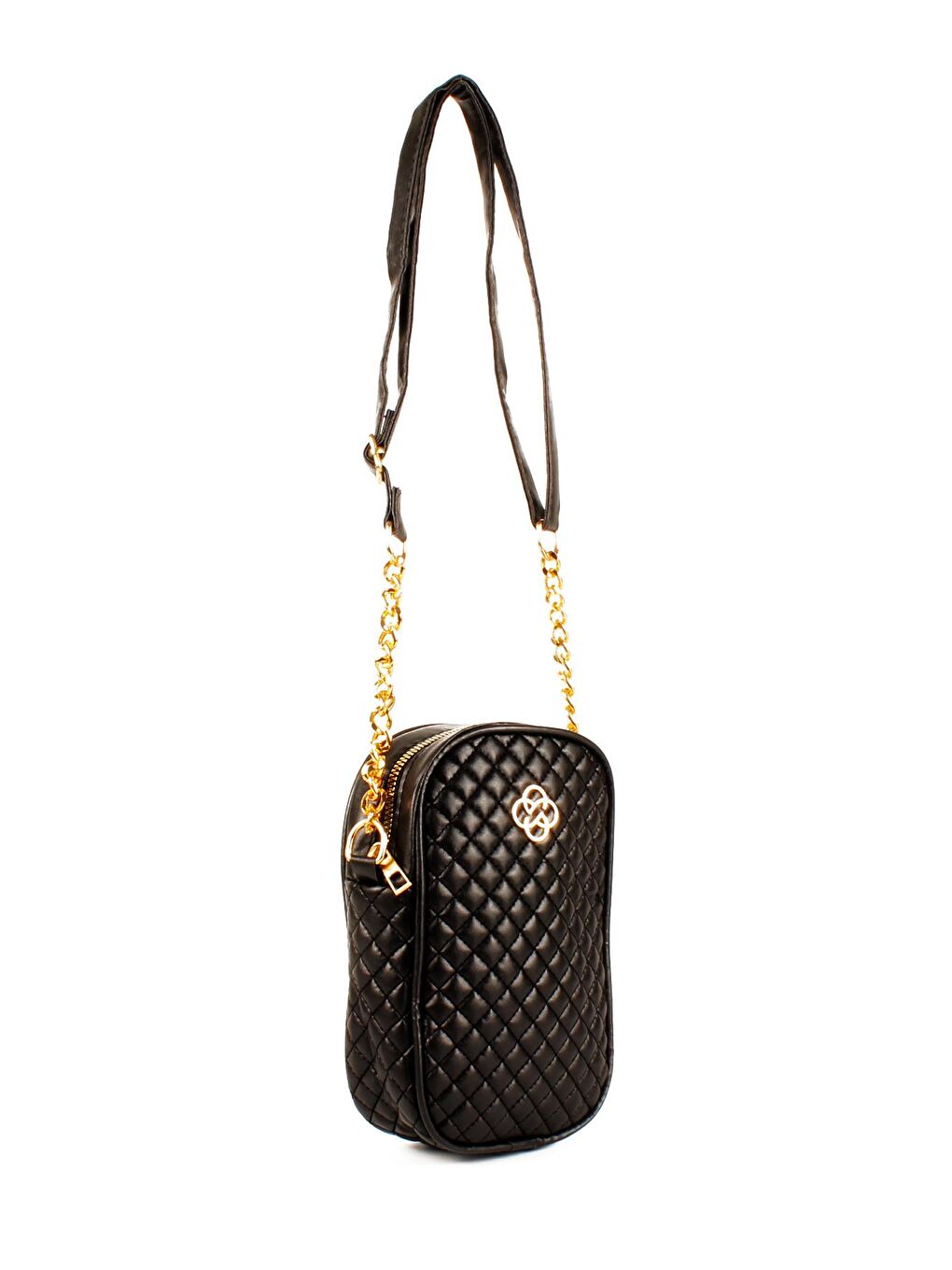 Siyah Kadın Yarı Zincir Askılı Nakışlı Yonca Detaylı Telefonluk & Omuz Çantası (20738)