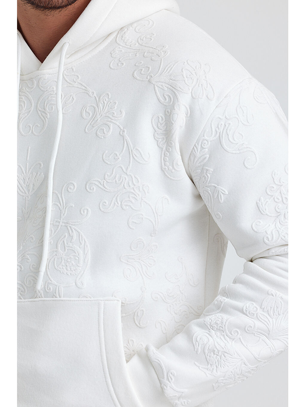 Beyaz Selanik Standart Fit Normal Kesim Içi Polarlı 3 Iplik Kapüşonlu Pamuklu Erkek Hoodie-3