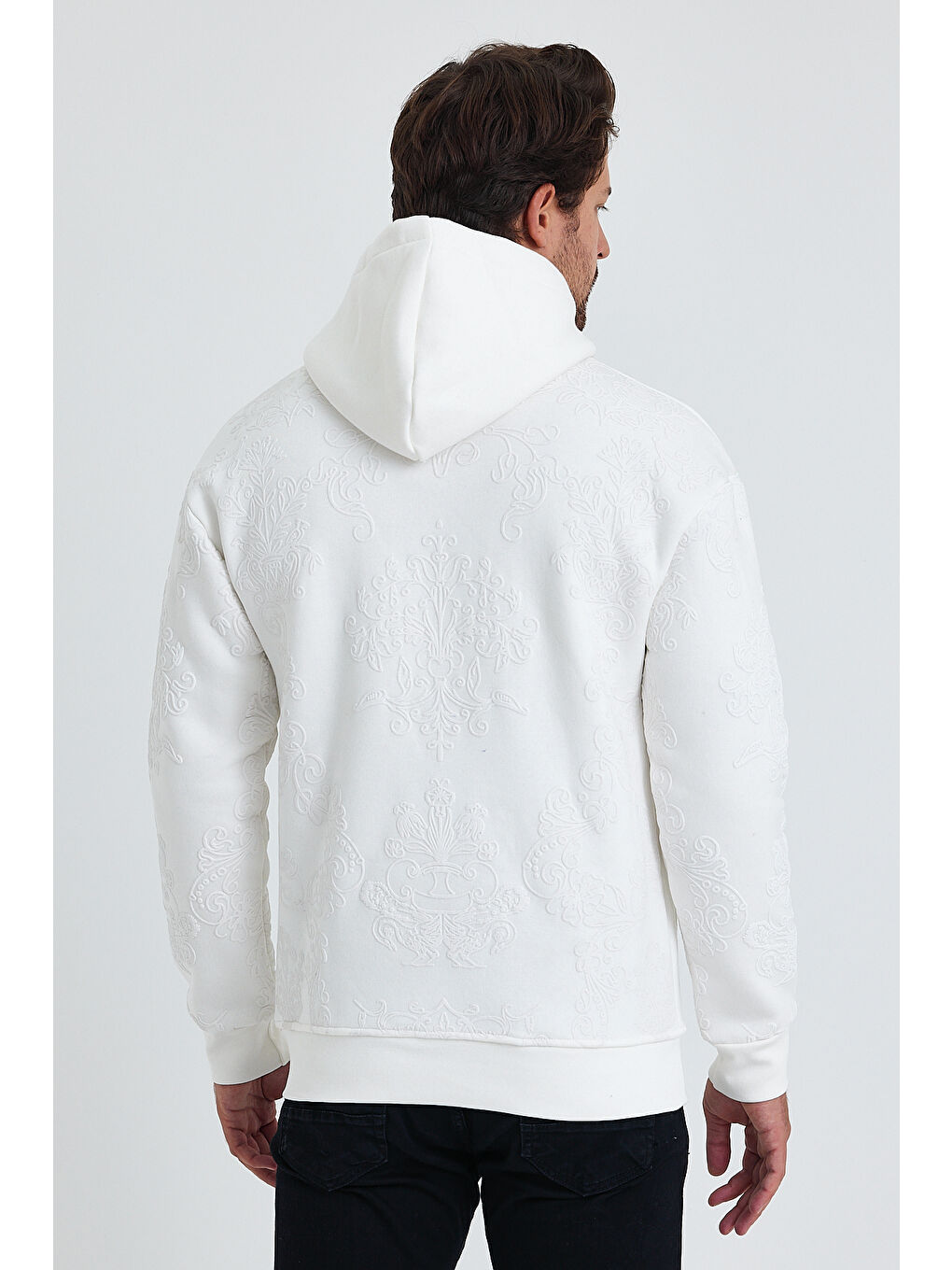 Beyaz Selanik Standart Fit Normal Kesim Içi Polarlı 3 Iplik Kapüşonlu Pamuklu Erkek Hoodie-4