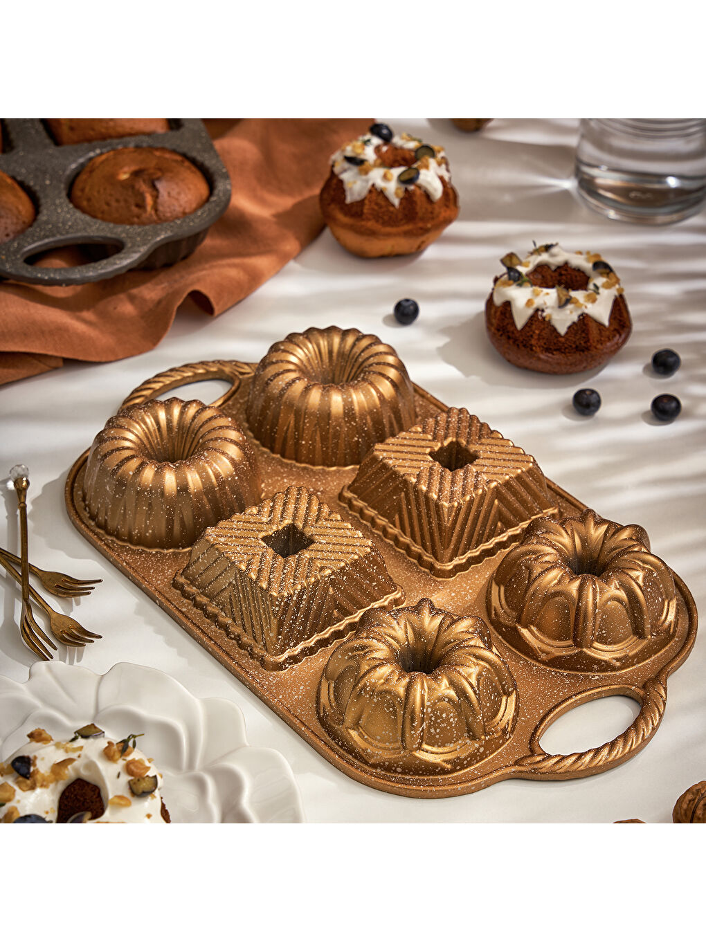 Sarı Griss One Six 6'lı Döküm Kek Kalıbı Gold-6