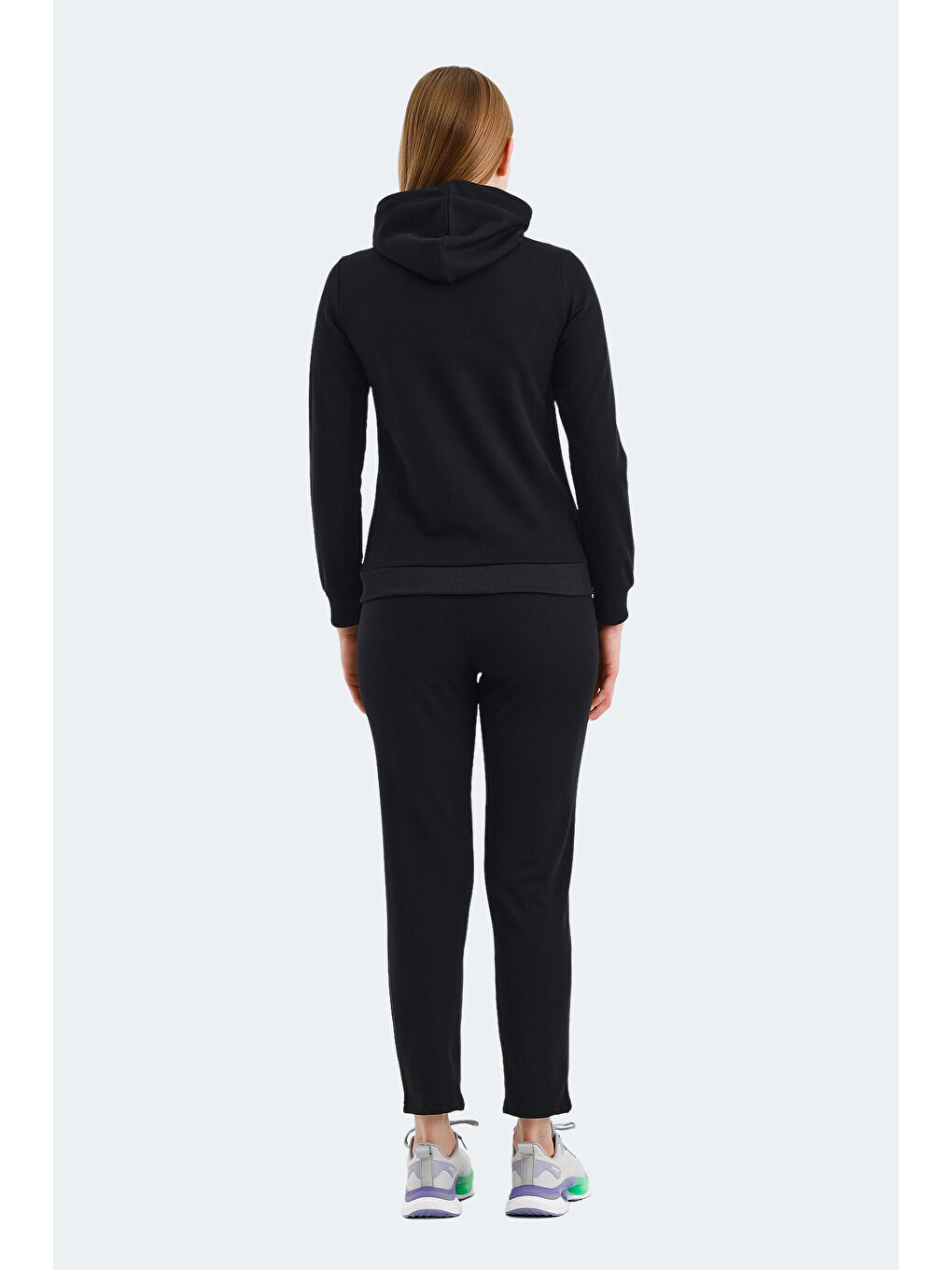 RID IN Kadın Fermuarlı Kapüşonlu Cepli Siyah Eşofman Takımı-1
