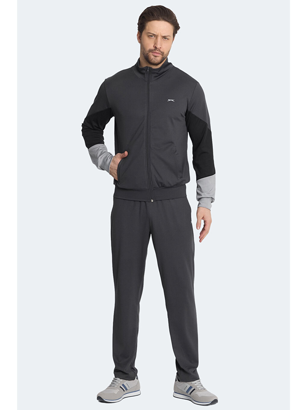 RAPID Erkek Fermuarlı Dik Yaka Cepli Koyu Gri Eşofman Takımı