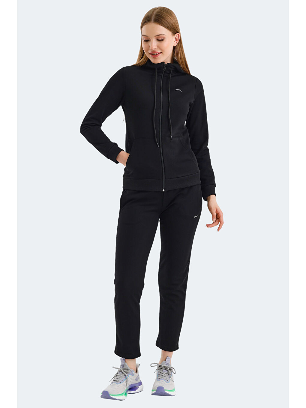 RID IN Kadın Fermuarlı Kapüşonlu Cepli Siyah Eşofman Takımı-6