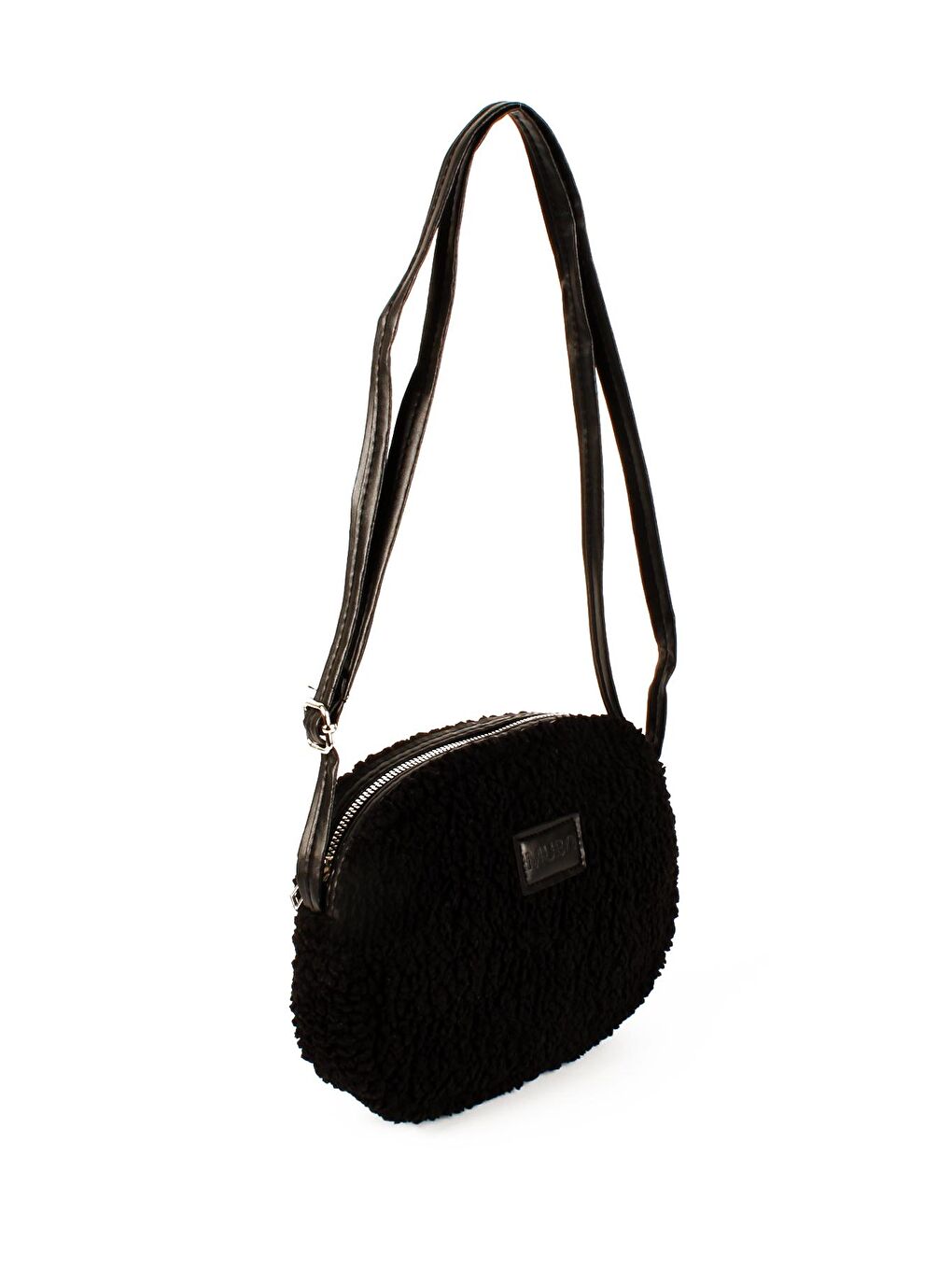 Siyah Kadın Peluş-Suni Kürklü Deri Askılı Omuz Çantası (10737)