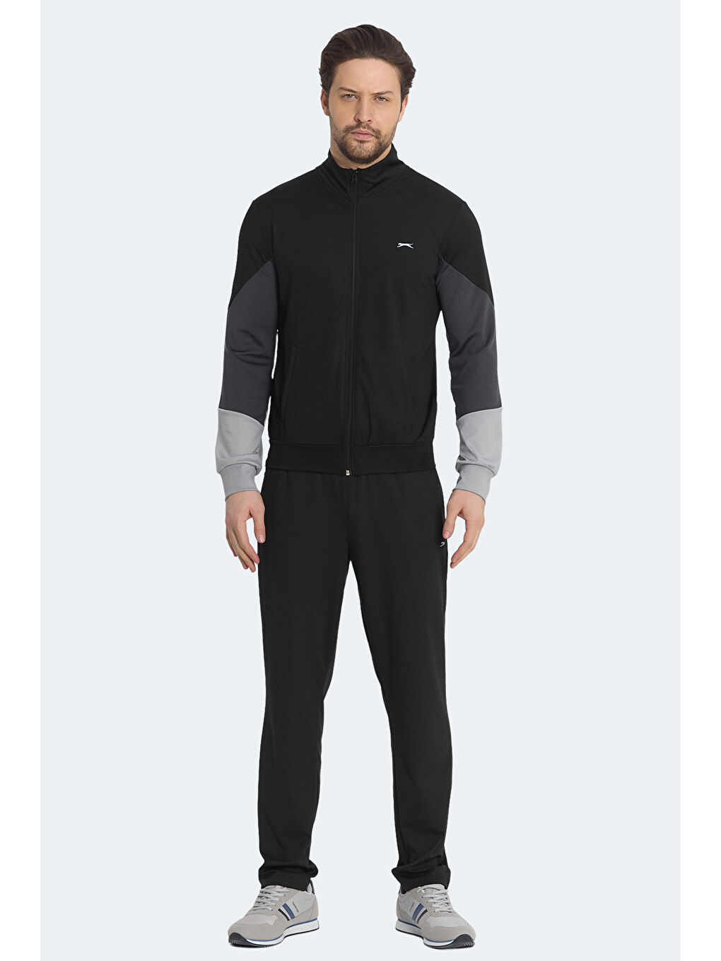 RAPID Erkek Fermuarlı Dik Yaka Cepli Siyah Eşofman Takımı