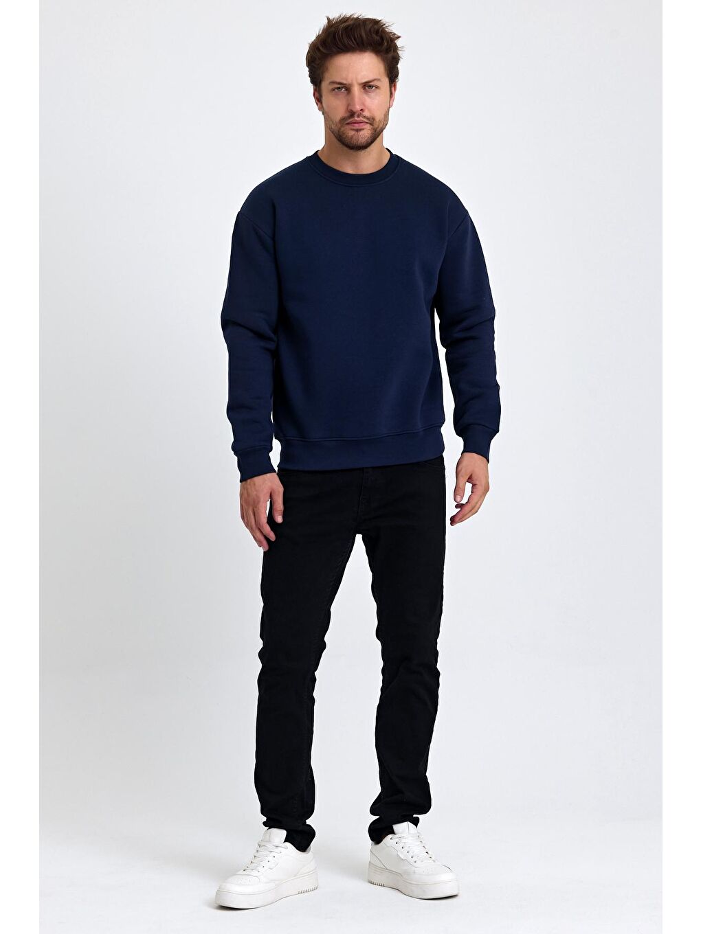 Lacivert Erkek Yumuşacık Kumaşlı Regular Fit Yuvarlak Yakalı Sweatshirt
