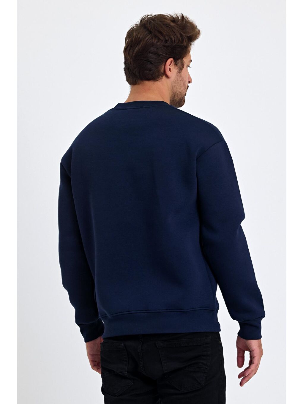 Lacivert Erkek Yumuşacık Kumaşlı Regular Fit Yuvarlak Yakalı Sweatshirt-4