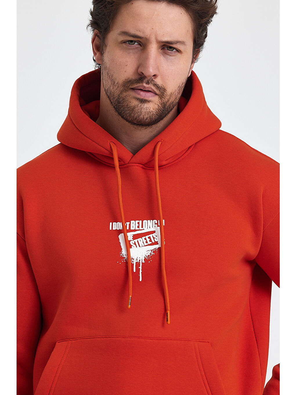 Turuncu Standart Fit Normal Kesim Içi Polarlı 3 Iplik Kapüşonlu Pamuklu Erkek Hoodie-3
