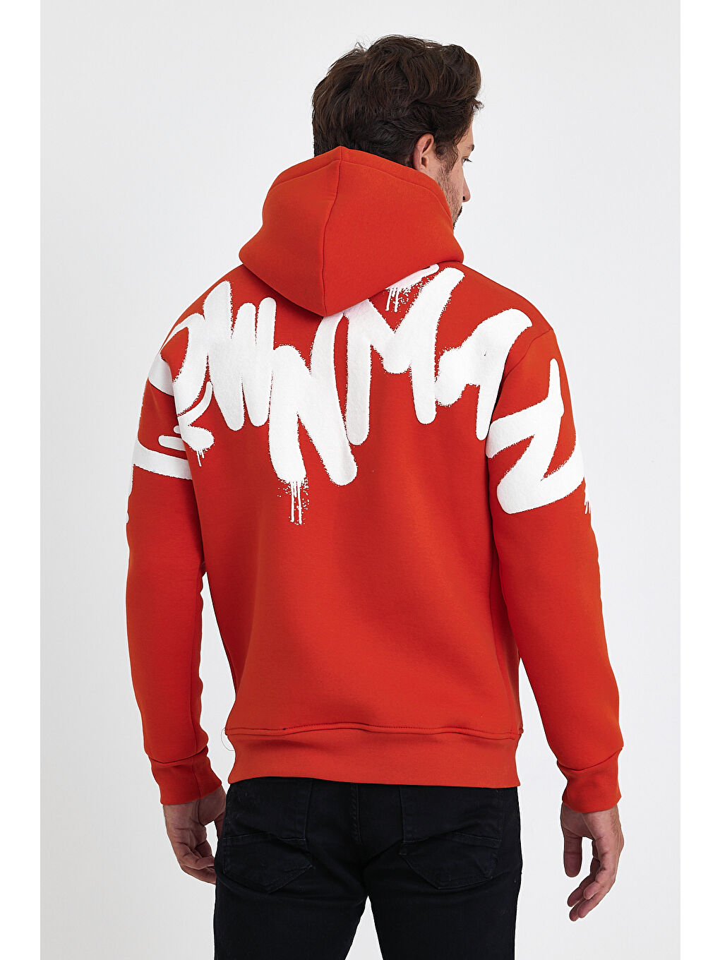 Turuncu Standart Fit Normal Kesim Içi Polarlı 3 Iplik Kapüşonlu Pamuklu Erkek Hoodie-4