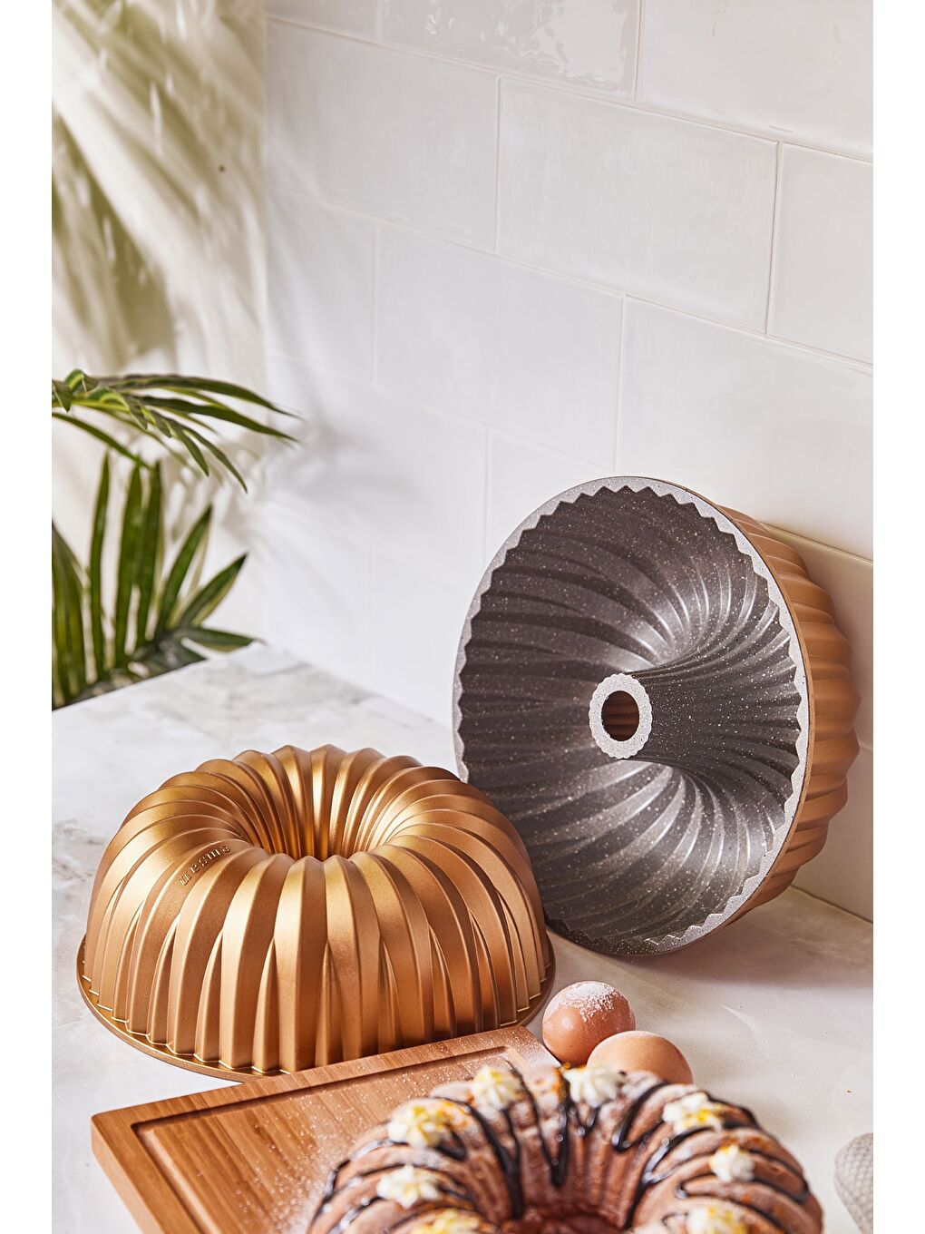 Sarı Griss Hardstone Döküm Kek Kalıbı Gold 24 cm-3