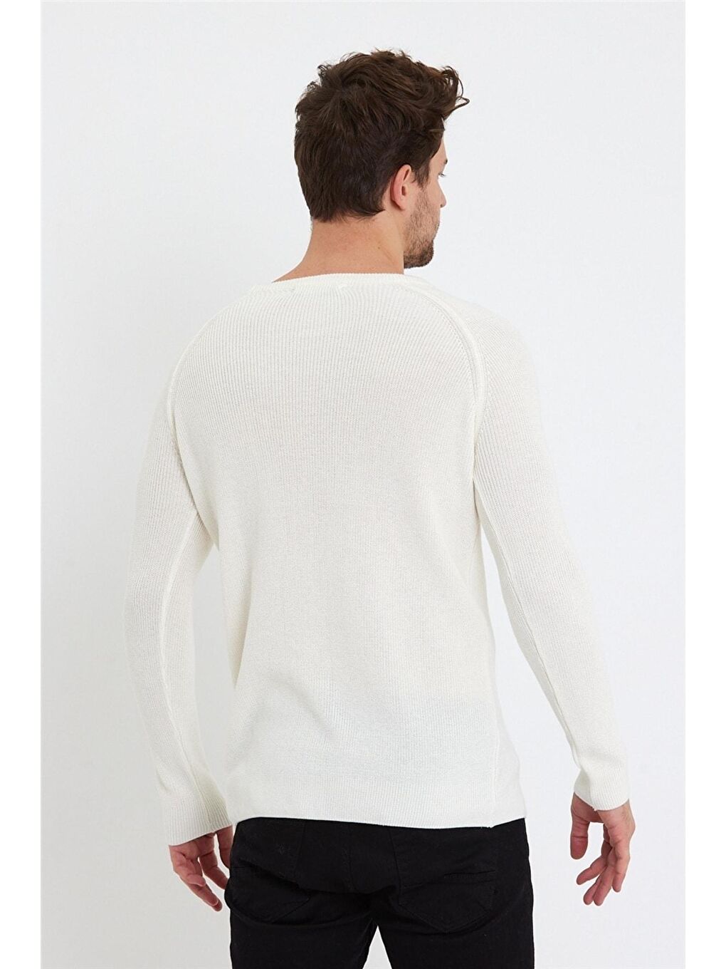 Erkek Beyaz Geniş Yaka Triko Kazak-4