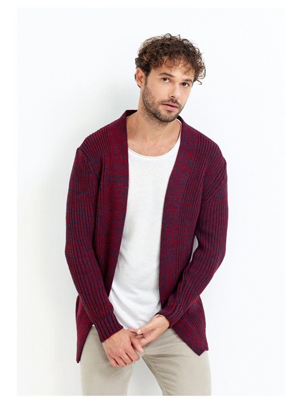 Kırmızı Erkek  Kapüşonlu Panço Hırka-1