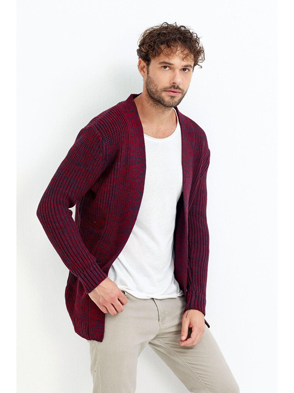 Kırmızı Erkek  Kapüşonlu Panço Hırka-2