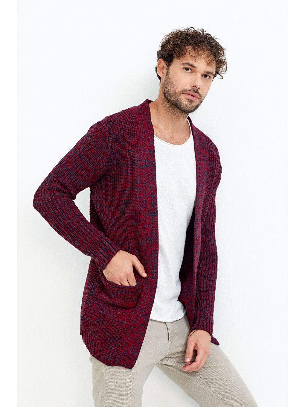 Kırmızı Erkek  Kapüşonlu Panço Hırka-3