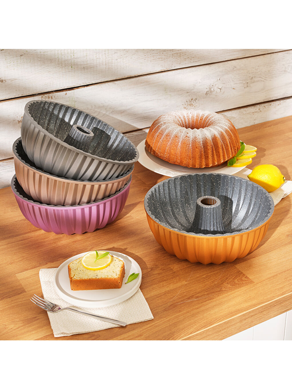 Pembe Griss Hardstone Döküm Kek Kalıbı Golden Pink 24 cm-10