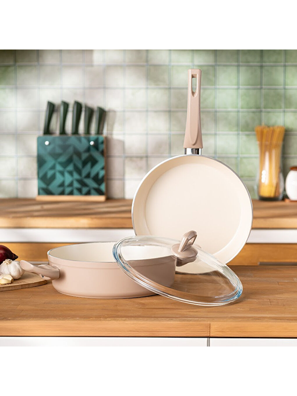 Pembe Crystal 3 Parça Tencere Tava Seti Rosegold-6