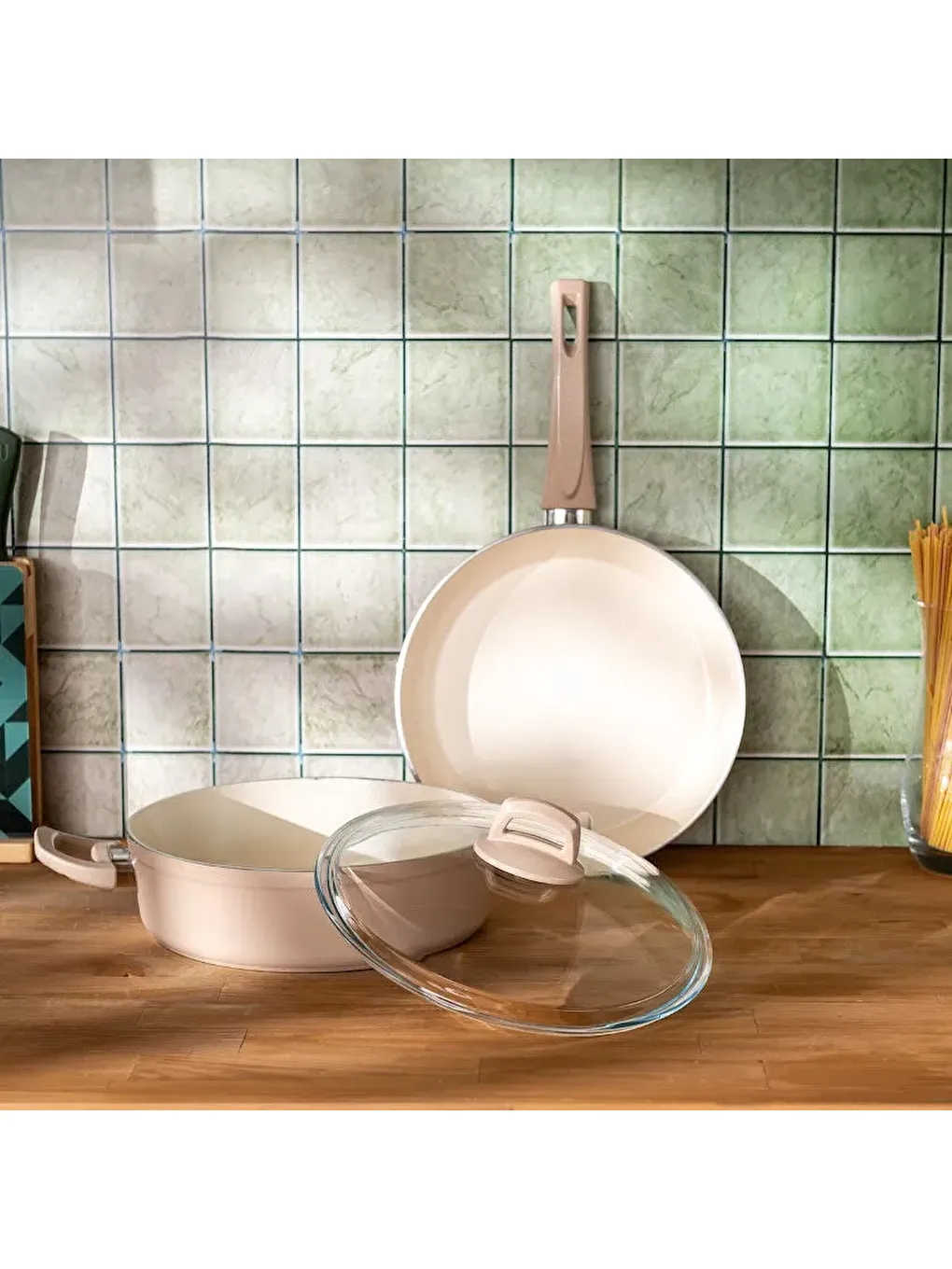 Pembe Crystal 3 Parça Tencere Tava Seti Rosegold-7