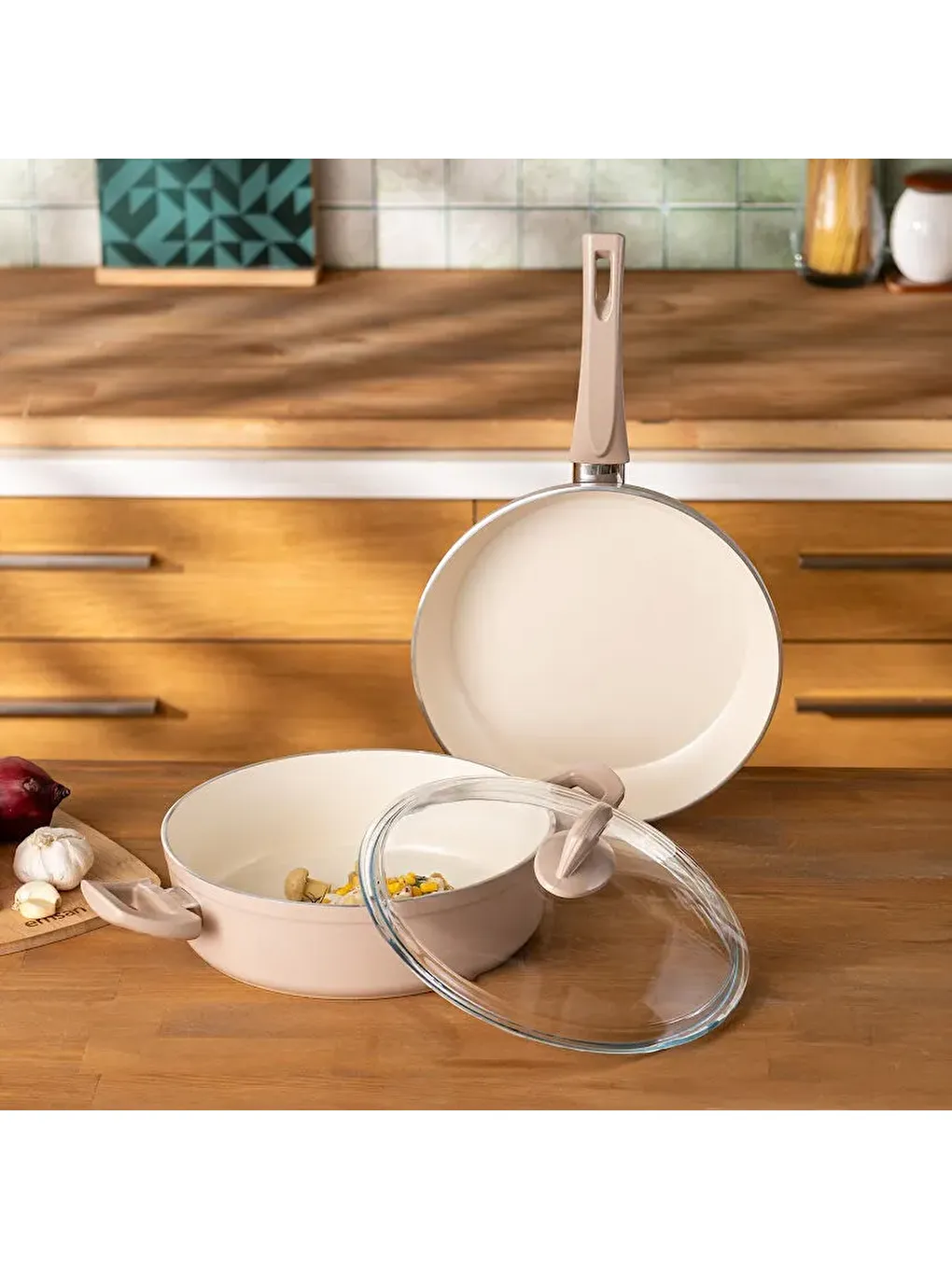 Pembe Crystal 3 Parça Tencere Tava Seti Rosegold-8