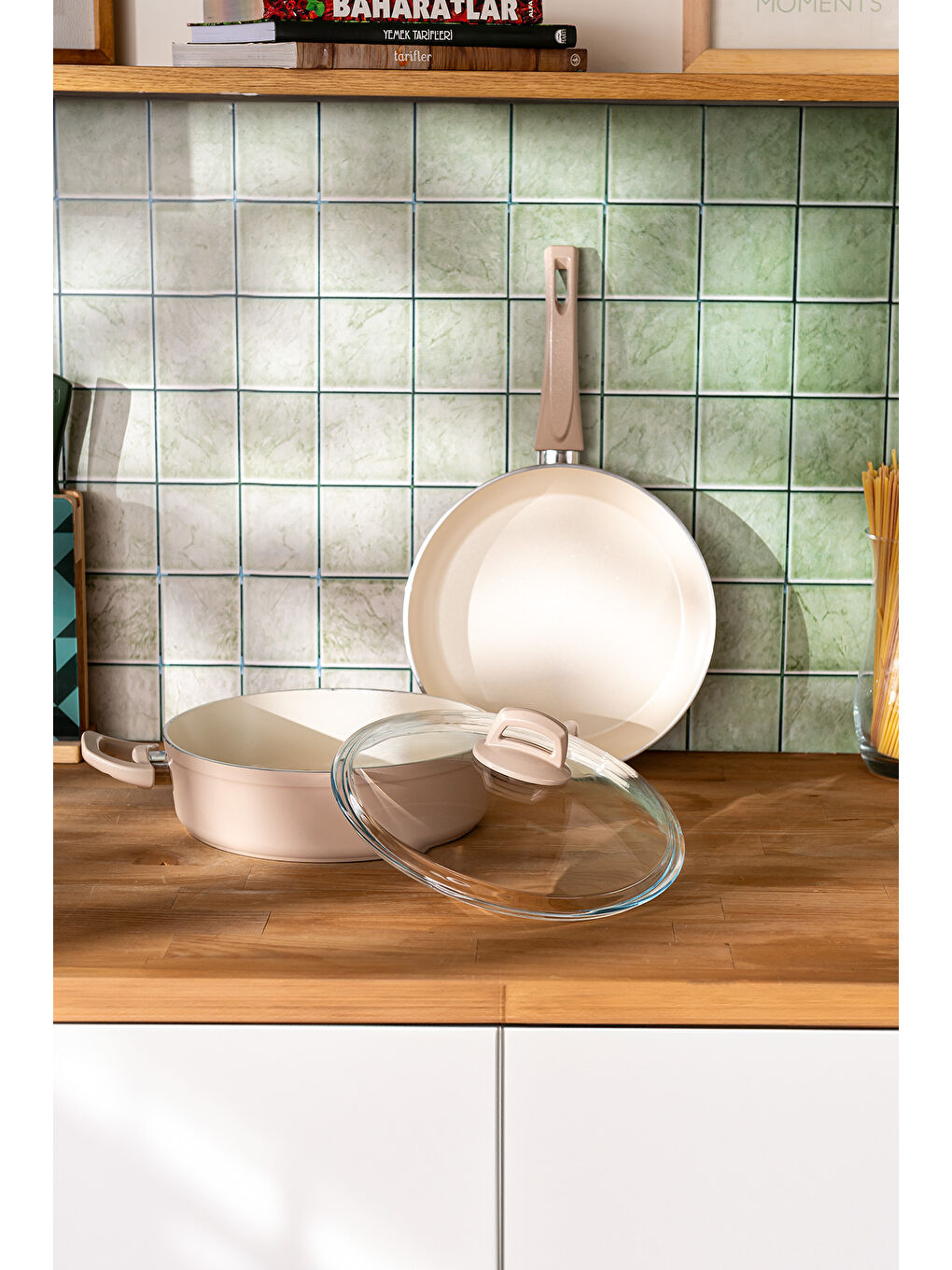 Pembe Crystal 3 Parça Tencere Tava Seti Rosegold-10