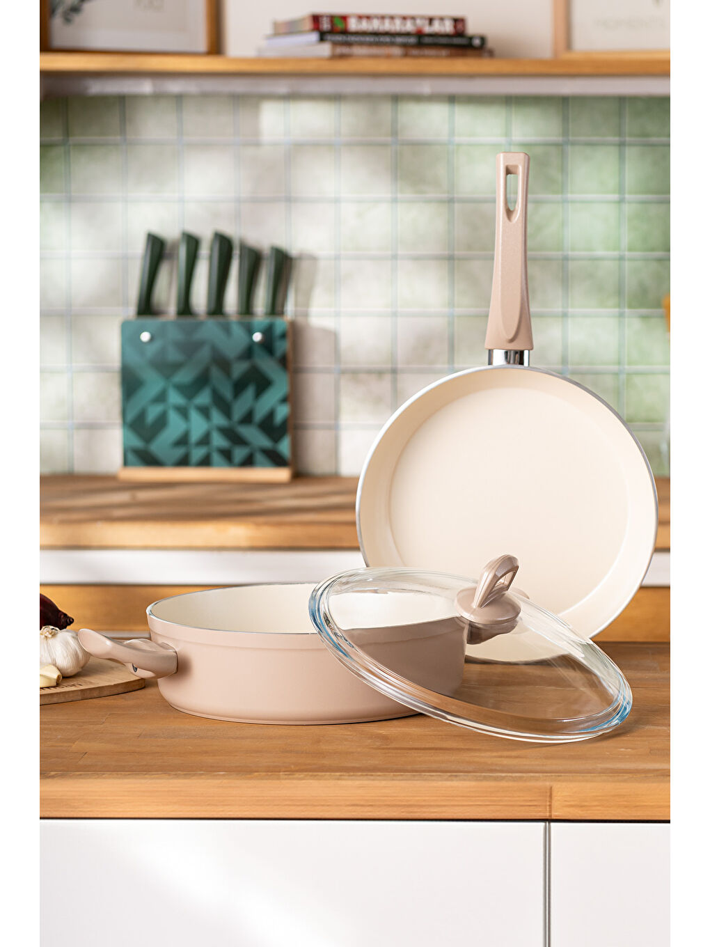 Pembe Crystal 3 Parça Tencere Tava Seti Rosegold-2