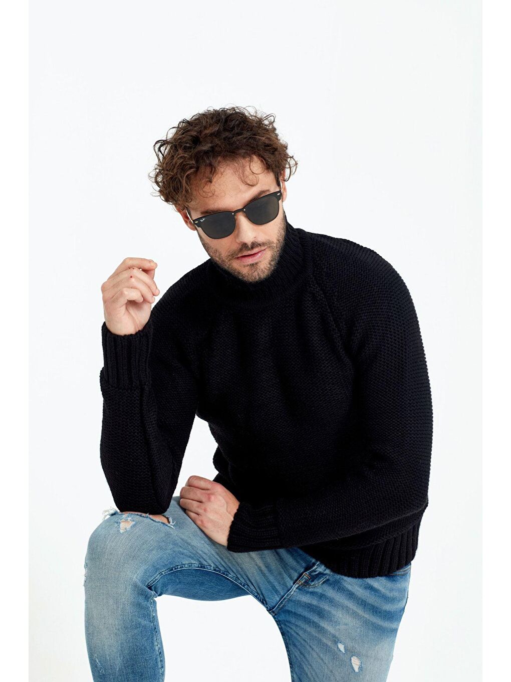 Siyah Erkek Kahverengi  Kalın Balıkçı Triko Kazak-1