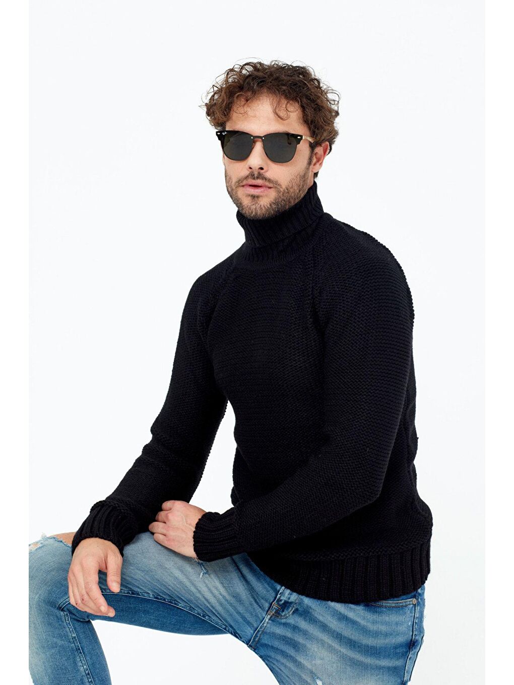 Siyah Erkek Kahverengi  Kalın Balıkçı Triko Kazak-2