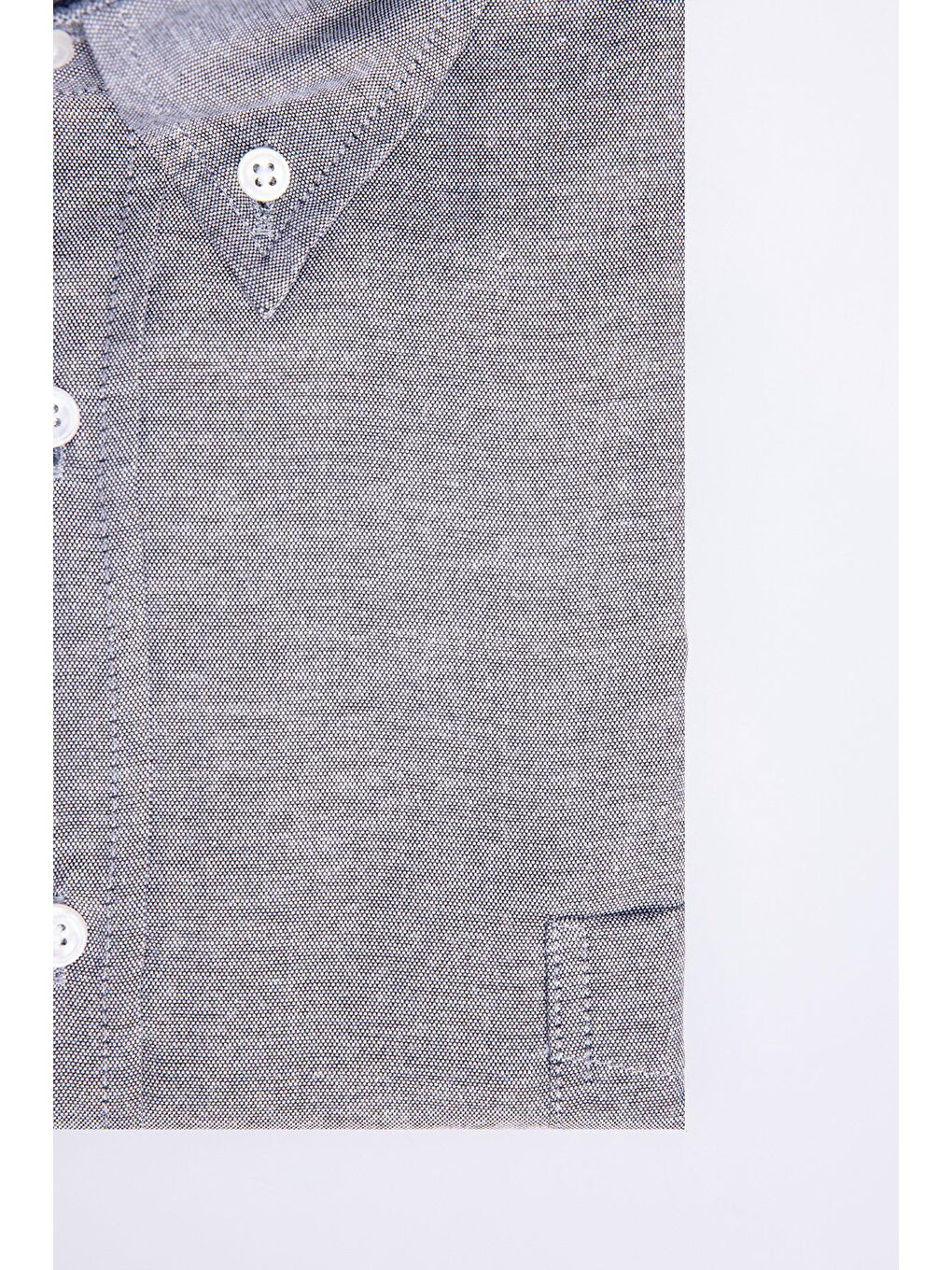 Büyük Beden Oxford Doku Yaka Düğmeli Cepli Nakışlı Gri Erkek Gömlek-2