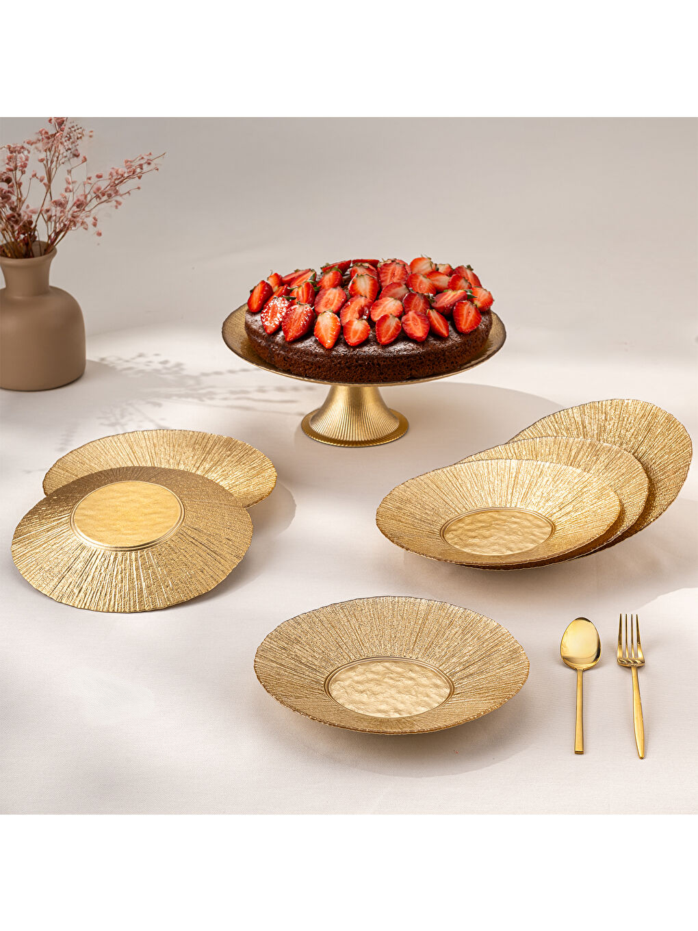 Sarı Golden 7 Parça Cam Pasta / Tatlı Seti-6