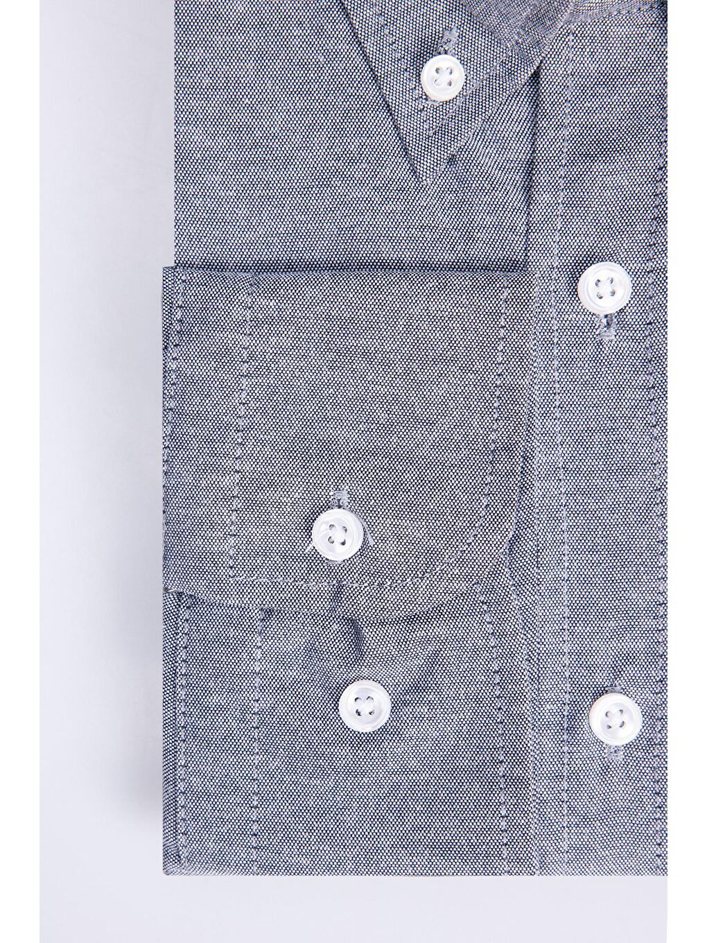 Büyük Beden Oxford Doku Yaka Düğmeli Cepli Nakışlı Gri Erkek Gömlek-3