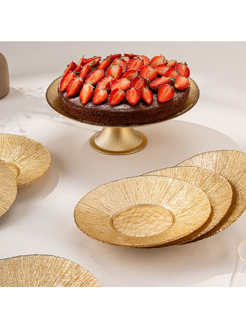 Sarı Golden 7 Parça Cam Pasta / Tatlı Seti-8