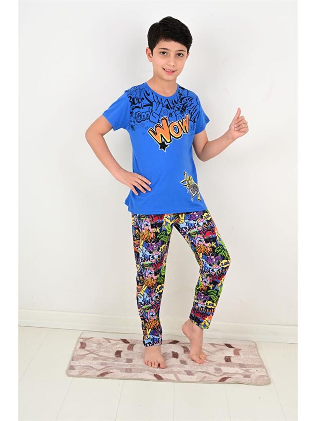 Erkek Çocuk Kısa Kollu Pijama Takımı Wow Model Lacivert