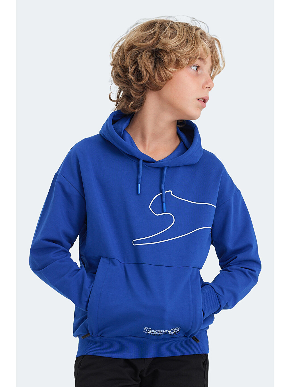 LINK Unisex Çocuk Kapüşonlu Cepli Saks Mavi Sweatshirt-4