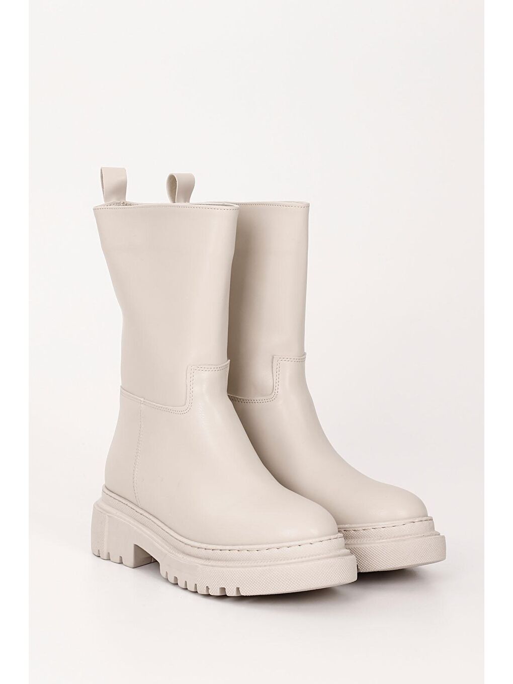 Bej NUDE  Yuvarlak Burun Topuklu Kadın Günlük Bot 37530-1