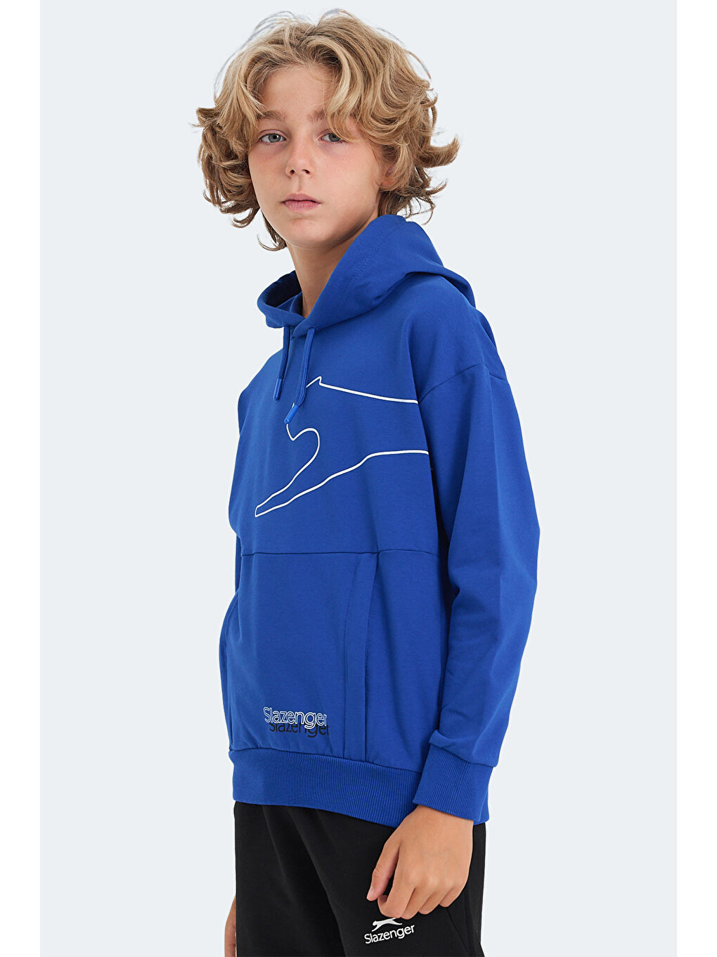 LINK Unisex Çocuk Kapüşonlu Cepli Saks Mavi Sweatshirt-5