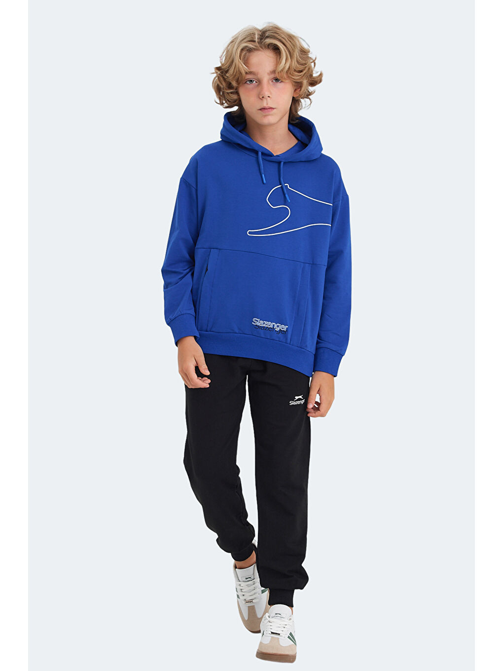 LINK Unisex Çocuk Kapüşonlu Cepli Saks Mavi Sweatshirt-6