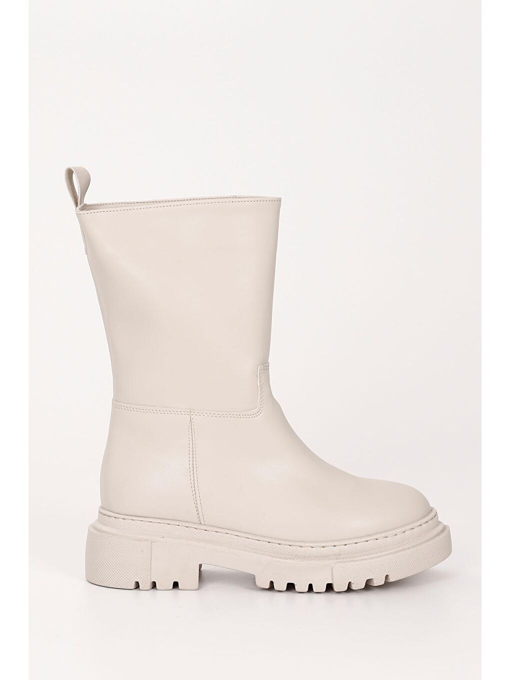 Bej NUDE  Yuvarlak Burun Topuklu Kadın Günlük Bot 37530-3