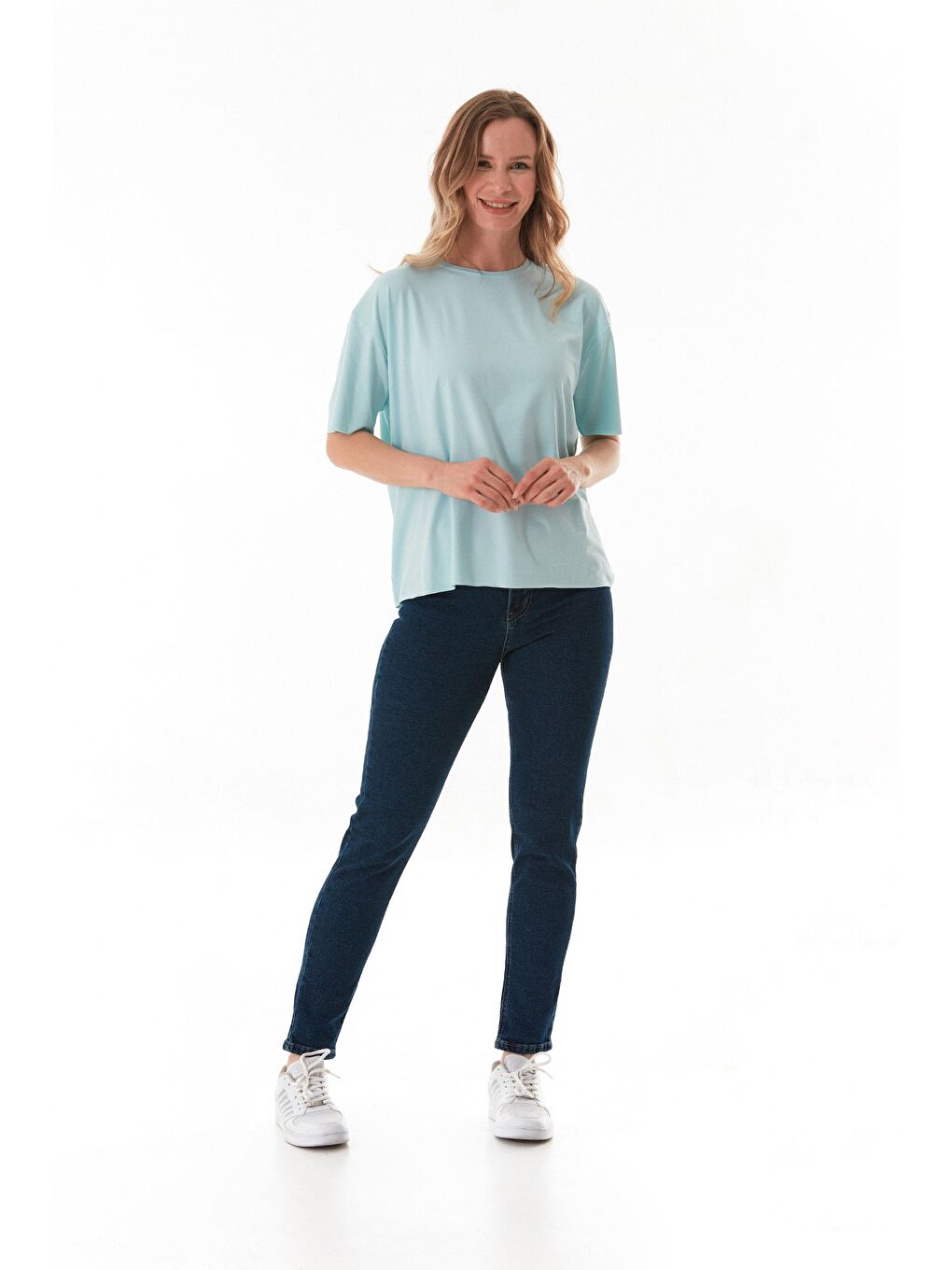 Mavi Basic Bisiklet Yaka Oversize Modal Tişört-1