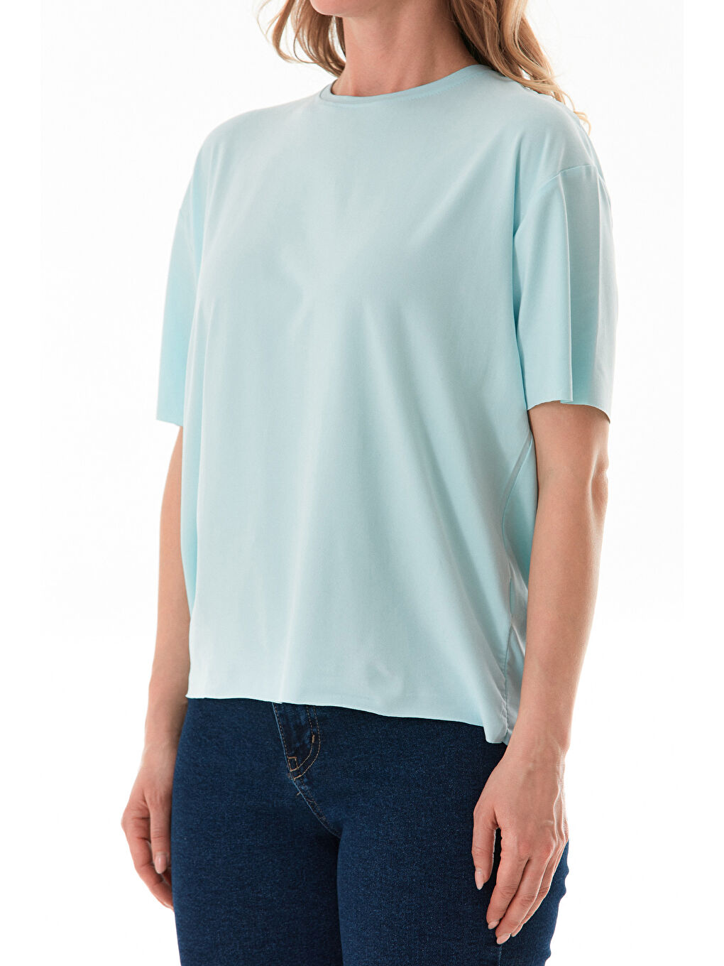 Mavi Basic Bisiklet Yaka Oversize Modal Tişört-4